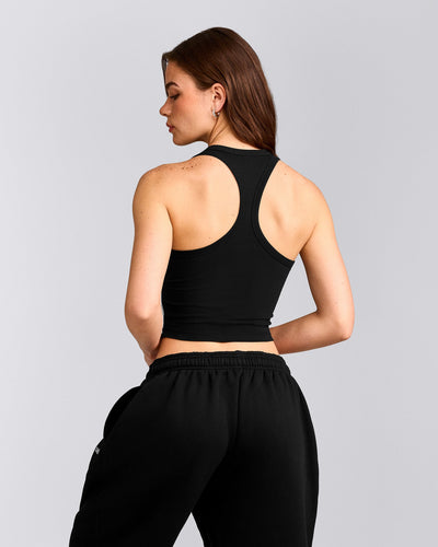 Cotton Fitted Mid Vest with Grey Logo | Black