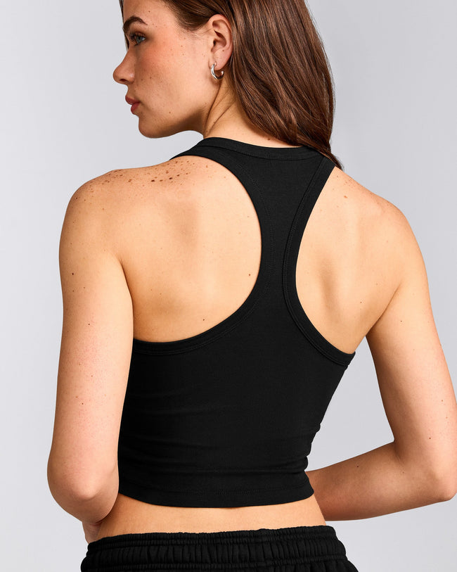 Cotton Fitted Mid Vest with Grey Logo | Black