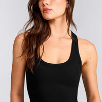 Cotton Fitted Mid Vest with Grey Logo | Black