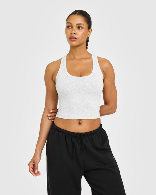 Oner Modal Cotton Fitted Mid Vest with Grey Logo | Light Grey Marl