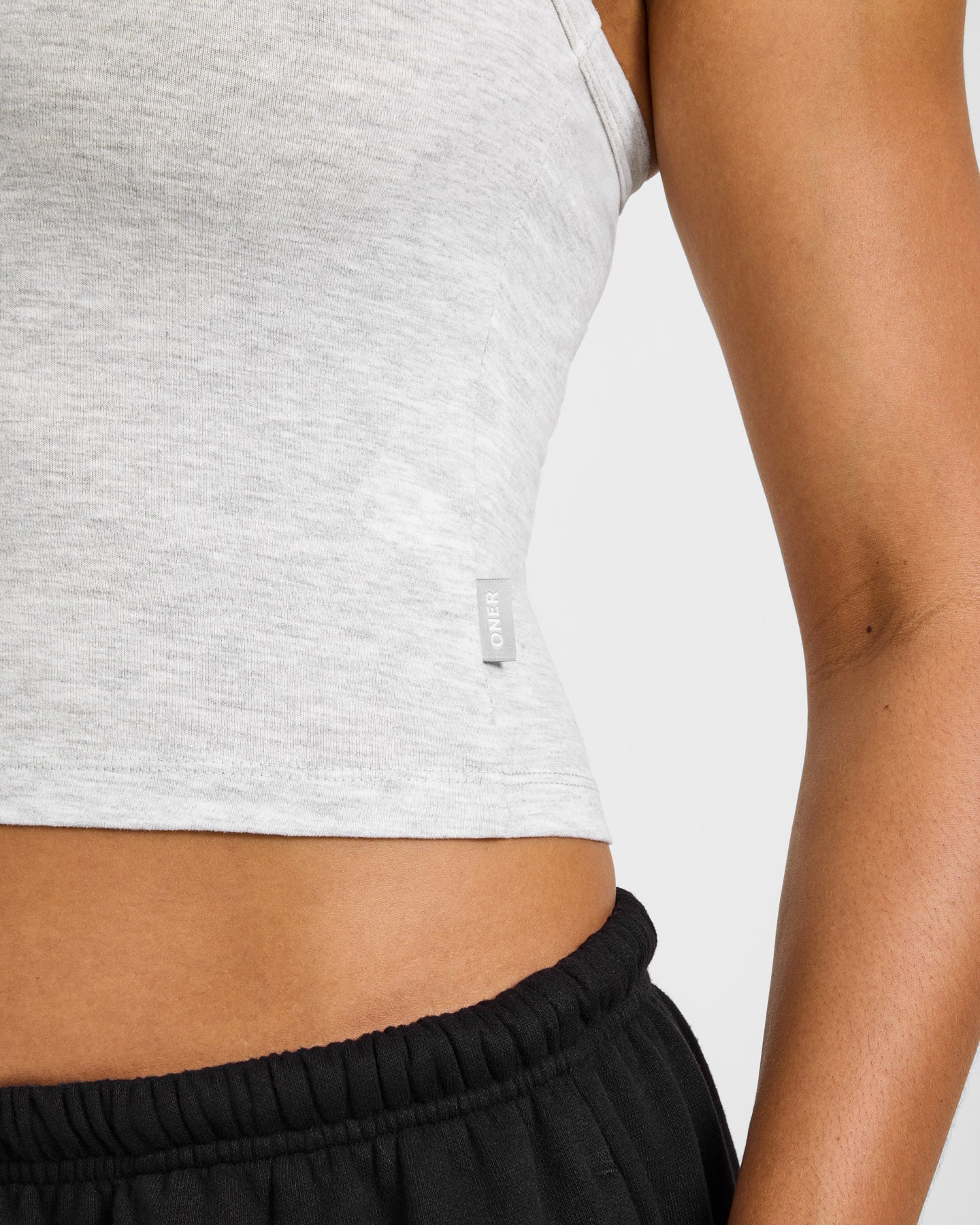 Cotton Fitted Mid Vest with Grey Logo | Light Grey Marl