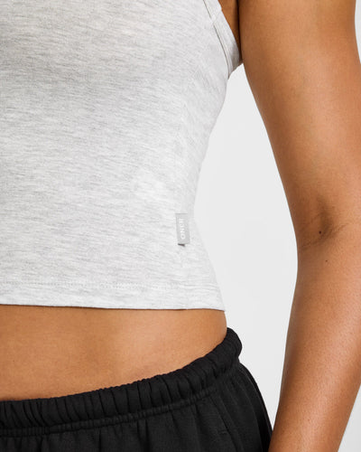 Cotton Fitted Mid Vest with Grey Logo | Light Grey Marl