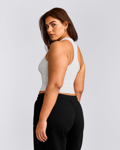Cotton Fitted Mid Tank Top with Gray Logo | Light Gray Marl