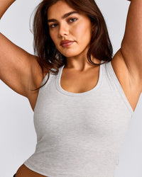 Cotton Fitted Mid Tank Top with Gray Logo | Light Gray Marl