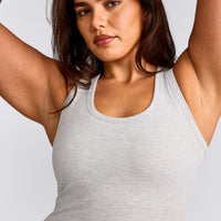 Cotton Fitted Mid Tank Top with Gray Logo | Light Gray Marl