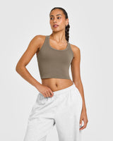 Cotton Fitted Mid Vest | Moss Brown