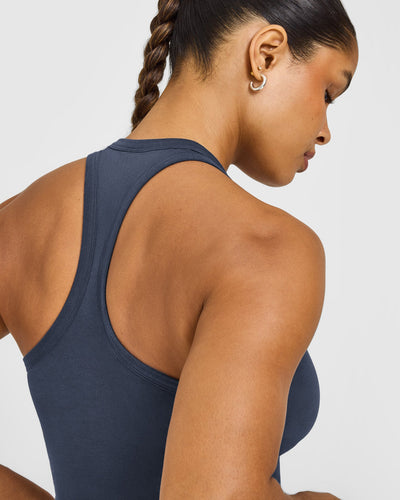 Cotton Fitted Mid Vest with Grey Logo | True Blue