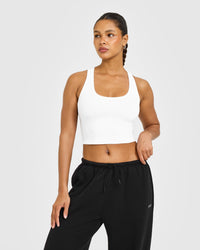 Cotton Fitted Mid Vest with Grey Logo | White