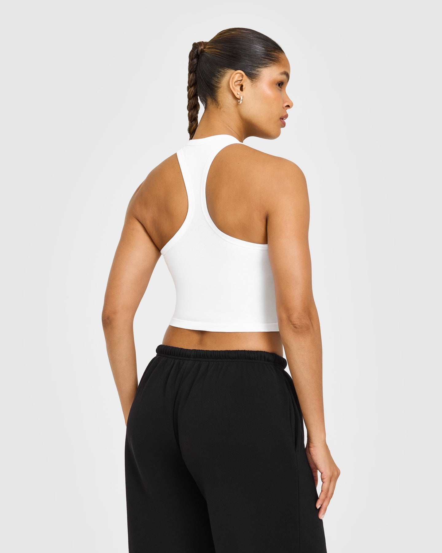 Cotton Fitted Mid Vest with Grey Logo | White