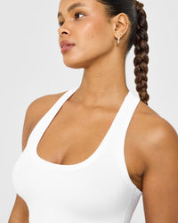 Cotton Fitted Mid Vest with Grey Logo | White