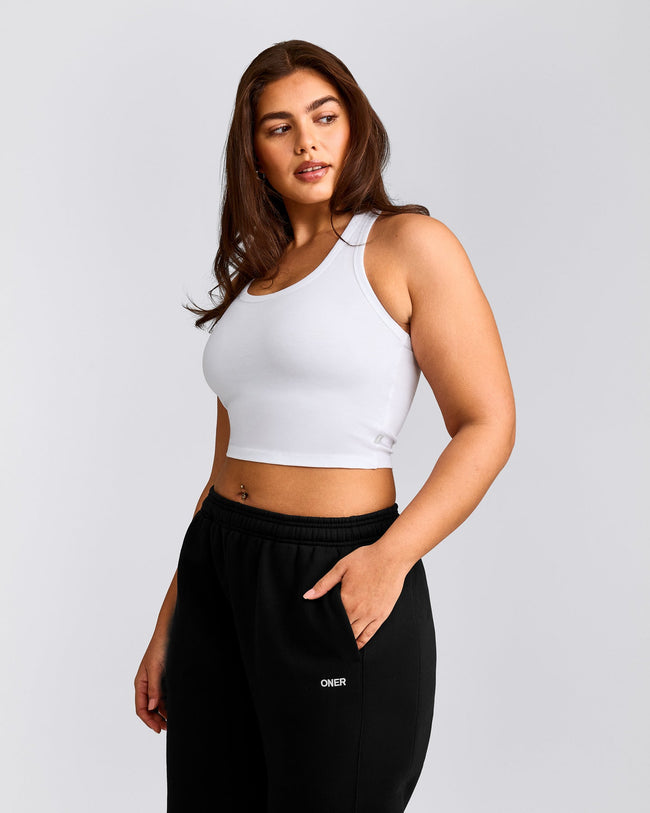 Cotton Fitted Mid Vest with Grey Logo | White