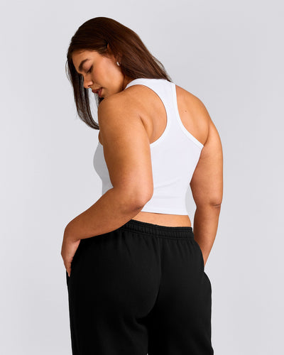 Cotton Fitted Mid Vest with Grey Logo | White