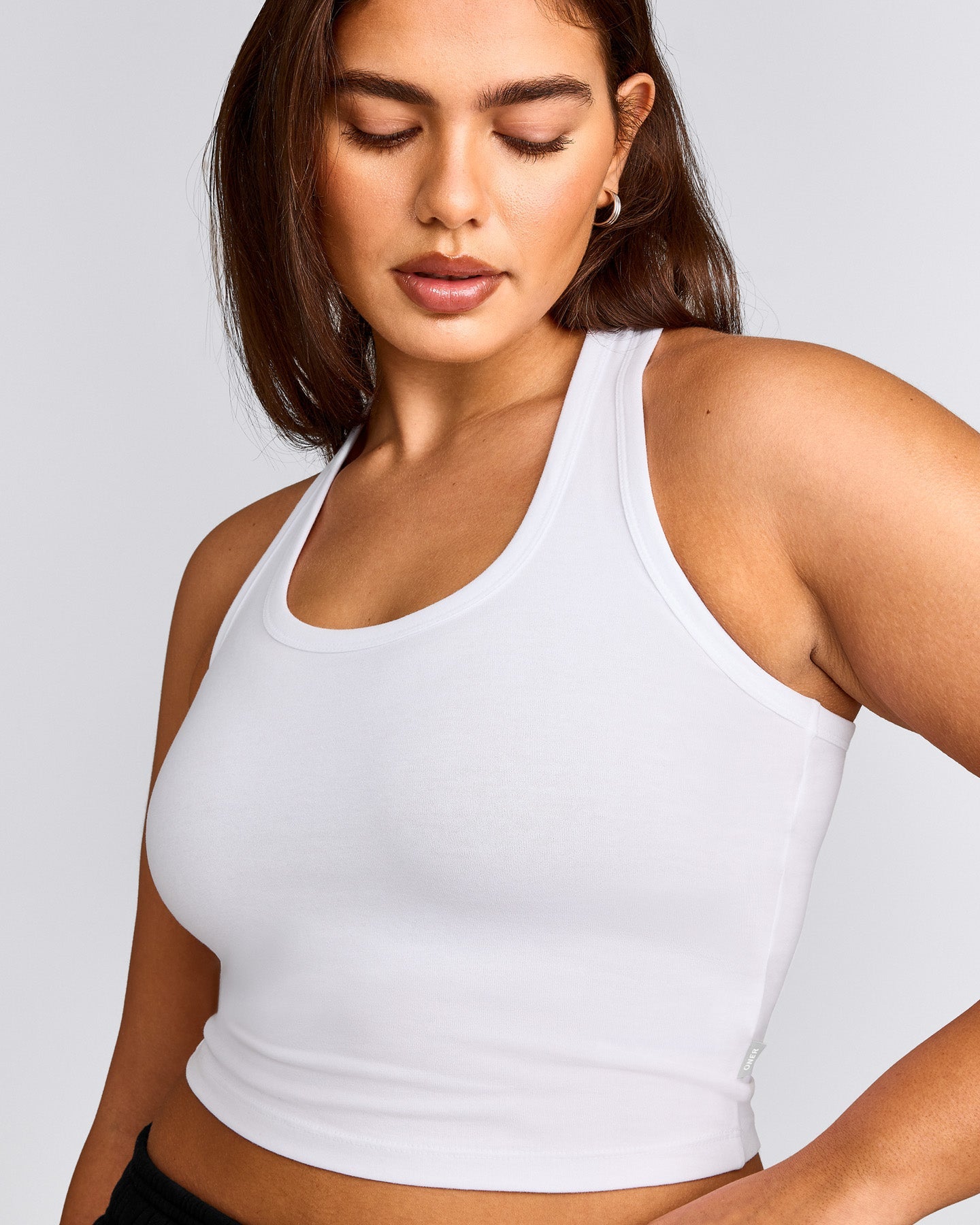 Cotton Fitted Mid Vest with Grey Logo | White