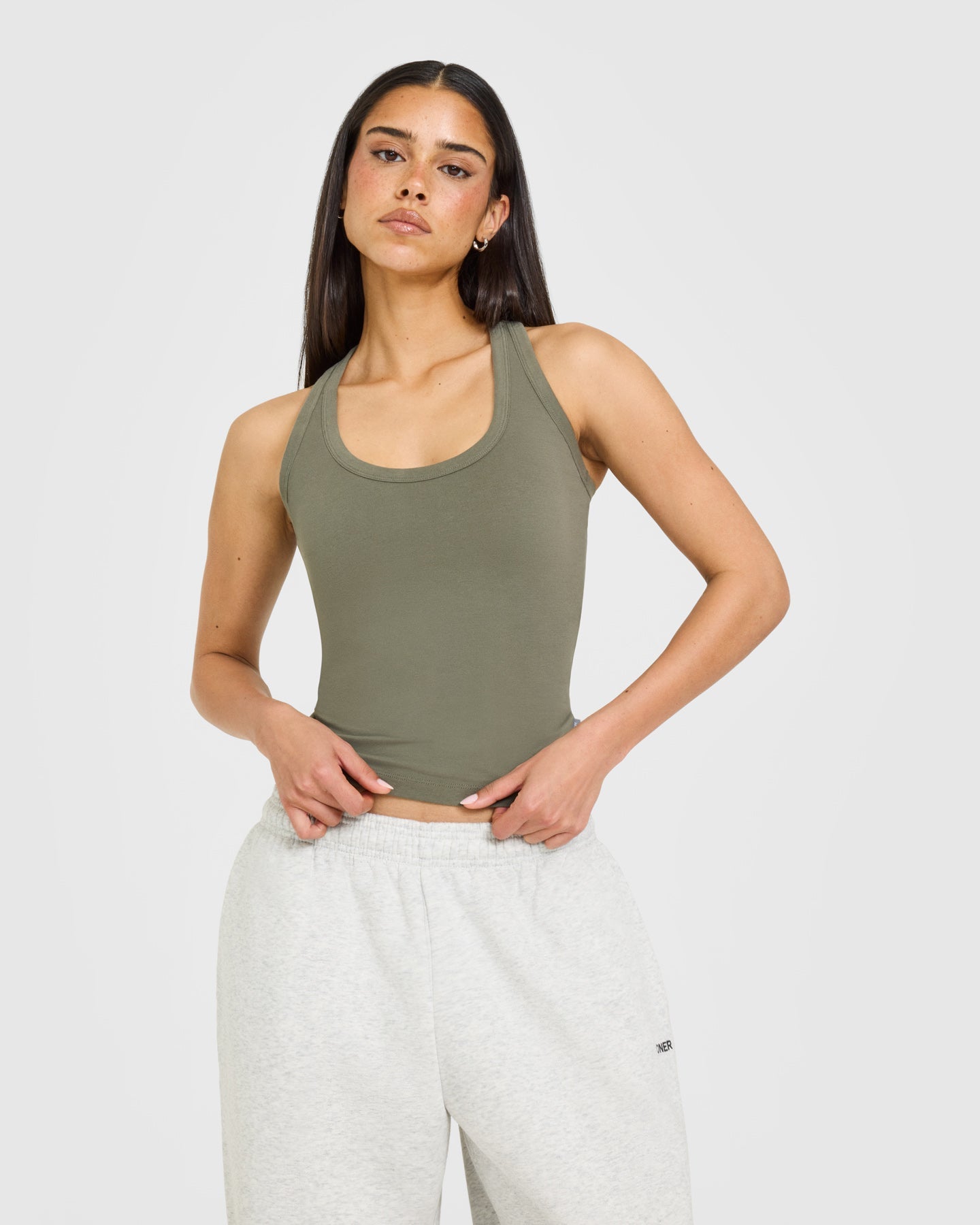 Cotton Fitted Vest with Grey Logo | Alpine Green