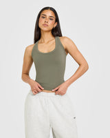 Cotton Fitted Vest with Grey Logo | Alpine Green