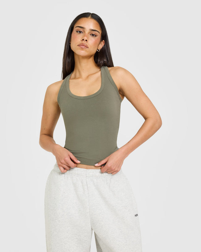 Cotton Fitted Vest with Grey Logo | Alpine Green