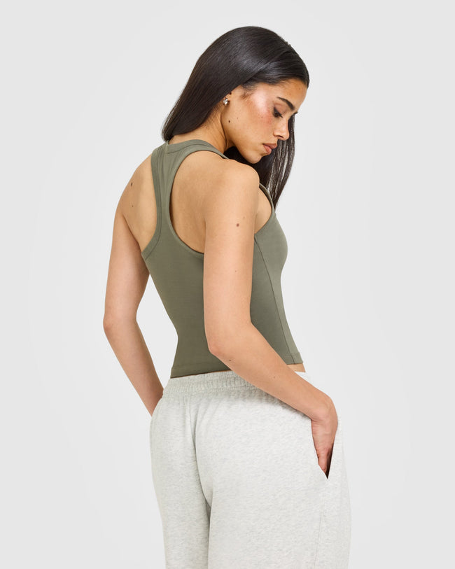 Cotton Fitted Vest with Grey Logo | Alpine Green