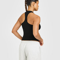 Cotton Fitted Vest with Grey Logo | Black