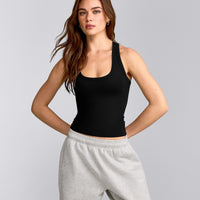 Cotton Fitted Tank Top with Gray Logo | Black