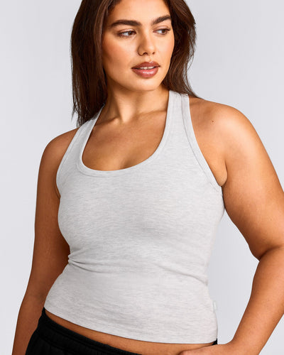 Cotton Fitted Vest with Grey Logo | Light Grey Marl