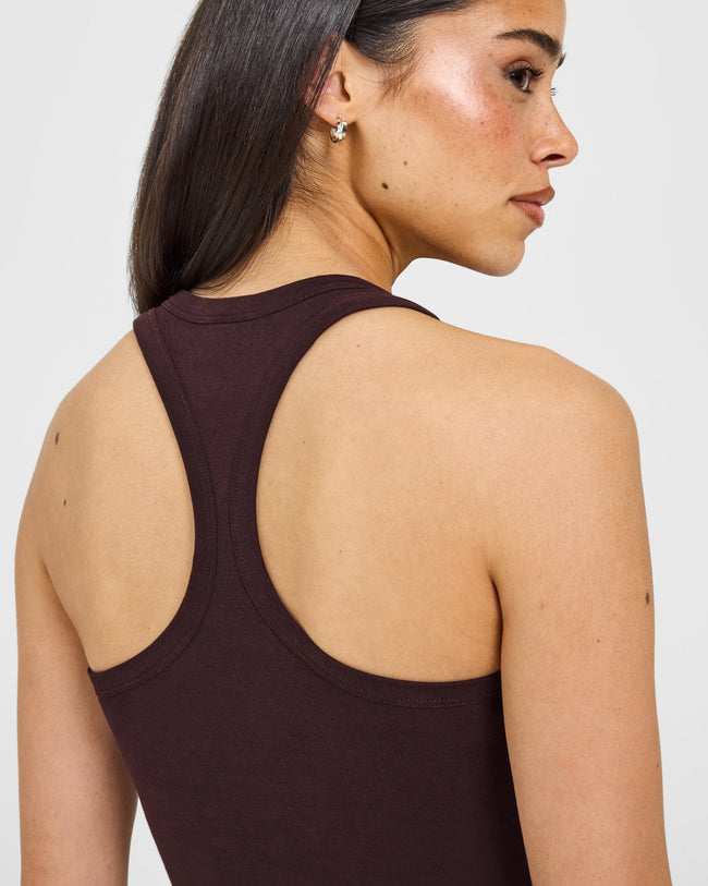 Cotton Fitted Vest with Grey Logo | Plum Brown