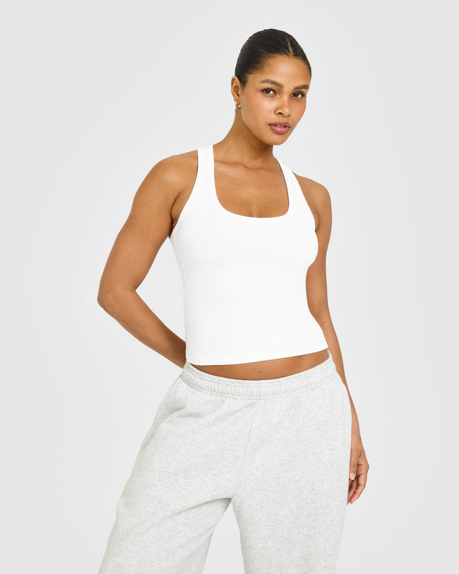 Cotton Fitted Vest with Grey Logo | White