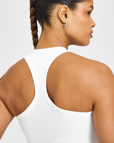 Cotton Fitted Vest with Grey Logo | White