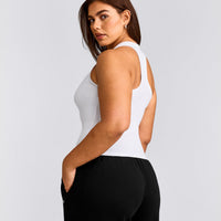 Cotton Fitted Tank Top with Gray Logo | White