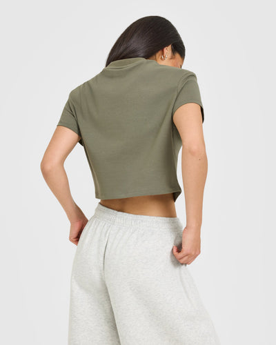 Cotton Relaxed T-Shirt with Grey Logo | Alpine Green