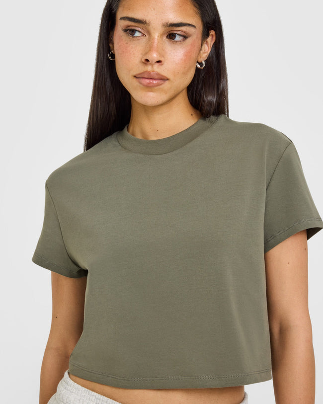 Cotton Relaxed T-Shirt with Grey Logo | Alpine Green