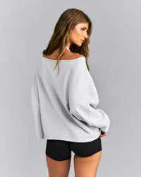 Cotton Vintage Lounge Off-The-Shoulder Sweatshirt | Light Gray Marl