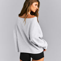 Cotton Vintage Lounge Off-The-Shoulder Sweatshirt | Light Gray Marl