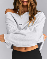 Cotton Vintage Lounge Off-The-Shoulder Sweatshirt | Light Gray Marl