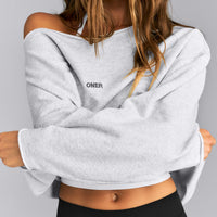 Cotton Vintage Lounge Off-The-Shoulder Sweatshirt | Light Gray Marl