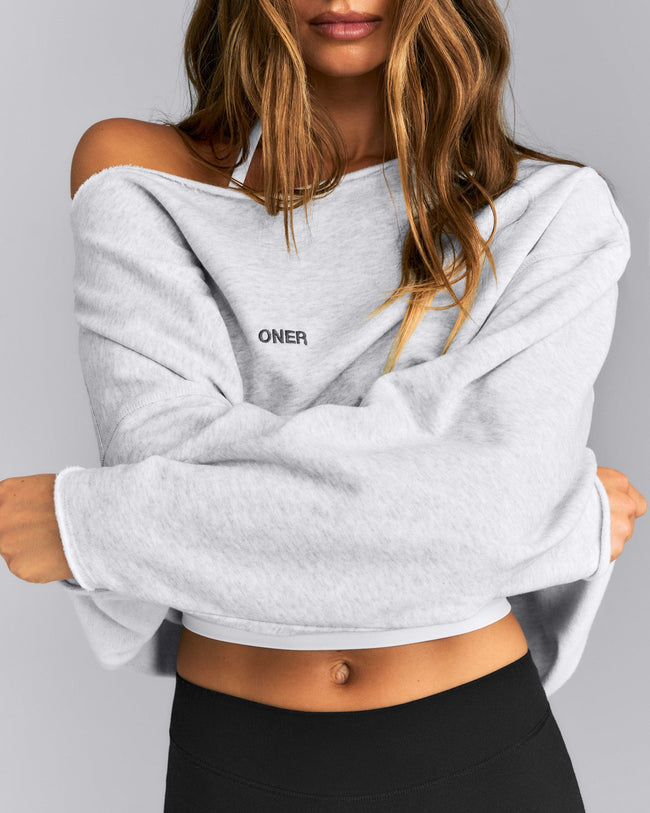 Cotton Vintage Lounge Off-The-Shoulder Sweatshirt | Light Gray Marl
