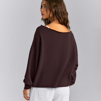 Cotton Vintage Lounge Off-The-Shoulder Sweatshirt | Washed Plum Brown