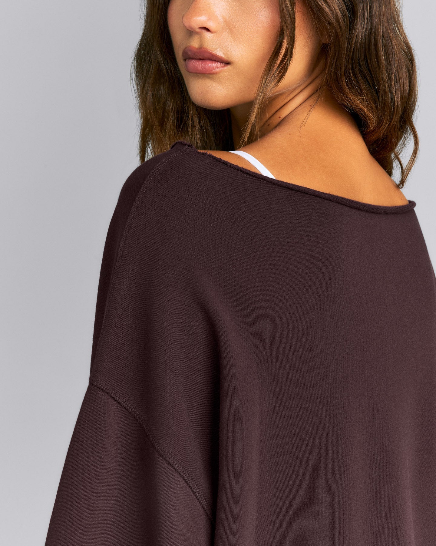 Cotton Vintage Lounge Off-The-Shoulder Sweatshirt | Washed Plum Brown