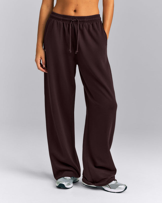 Cotton Vintage Lounge Wide Leg Joggers | Washed Plum Brown