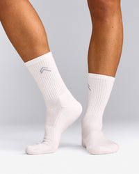 Crew Socks 3 Pack with Grey Logo | White