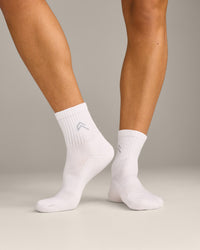 Mid Crew Socks 3 Pack with Grey Logo | White