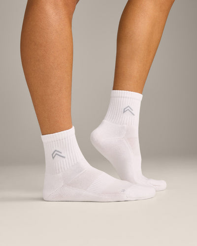 Mid Crew Socks 3 Pack with Grey Logo | White