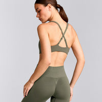 EasyLift™ Cross Back Sports Bra with Gray Logo | Alpine Green