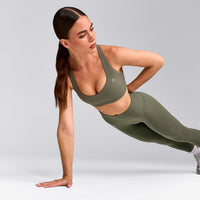 EasyLift™ Cross Back Sports Bra with Gray Logo | Alpine Green