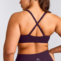 EasyLift™ Cross Back Sports Bra with Grey Logo | Blackberry Purple