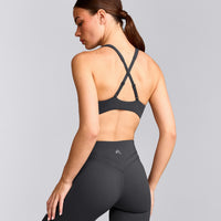 EasyLift™ Cross Back Sports Bra with Grey Logo | Coal