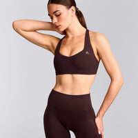 EasyLift™ Cross Back Sports Bra with Grey Logo | Plum Brown