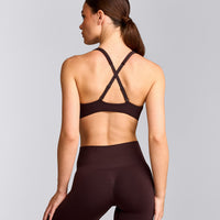 EasyLift™ Cross Back Sports Bra with Grey Logo | Plum Brown