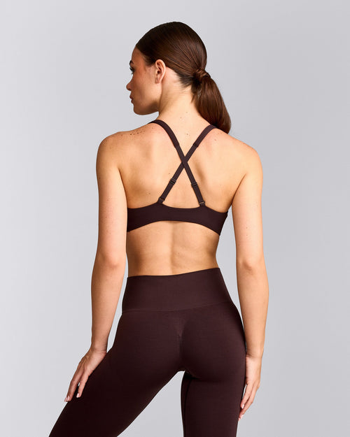 EasyLift™ Cross Back Sports Bra with Gray Logo | Plum Brown