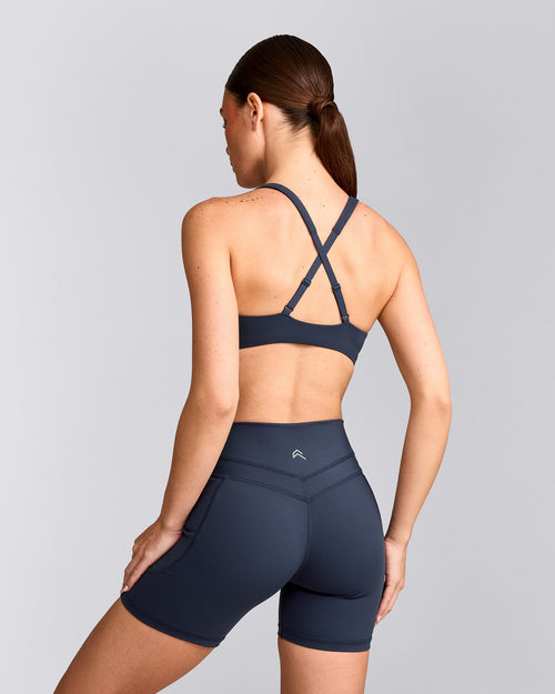 EasyLift™ Cross Back Sports Bra with Gray Logo | True Blue