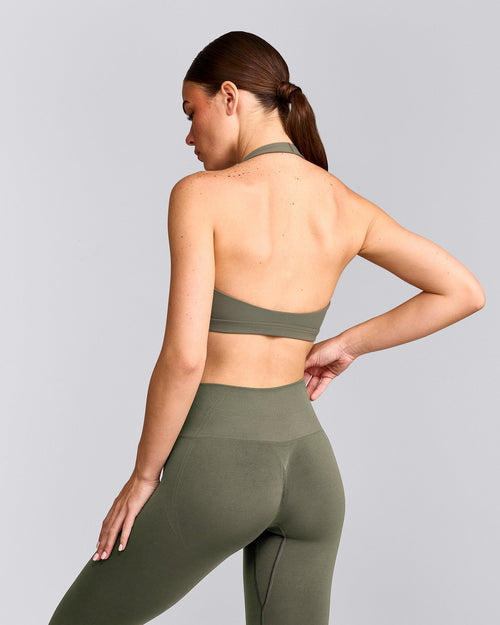 EasyLift™ Halter Bralette with Gray Logo | Alpine Green